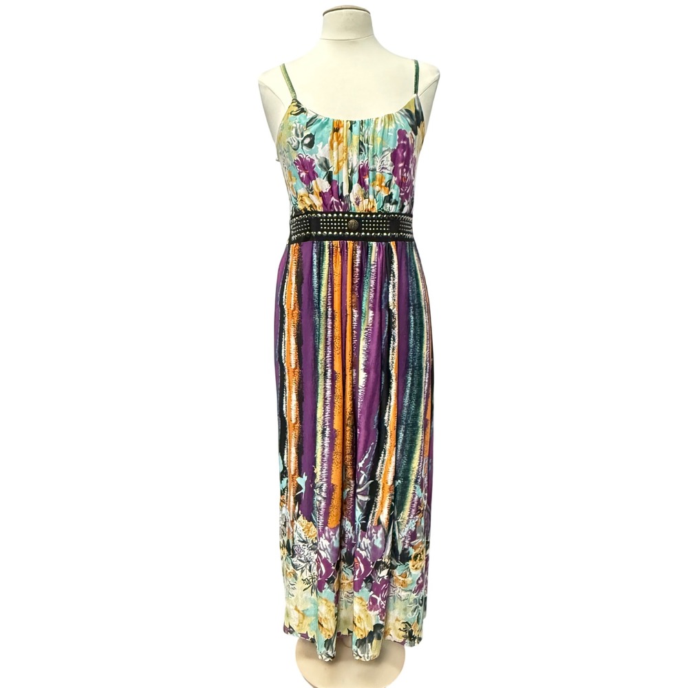 Magic Womens Boho Floral Abstract‎ Studded Waist Maxi Sun Dress Large Festival